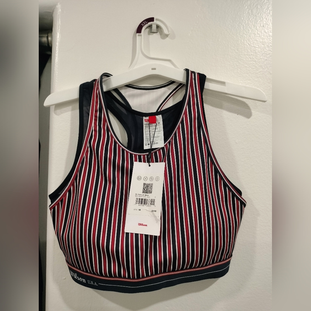 Wilson Striped Racerback Sports Bra - Red, White & Navy Sz Medium